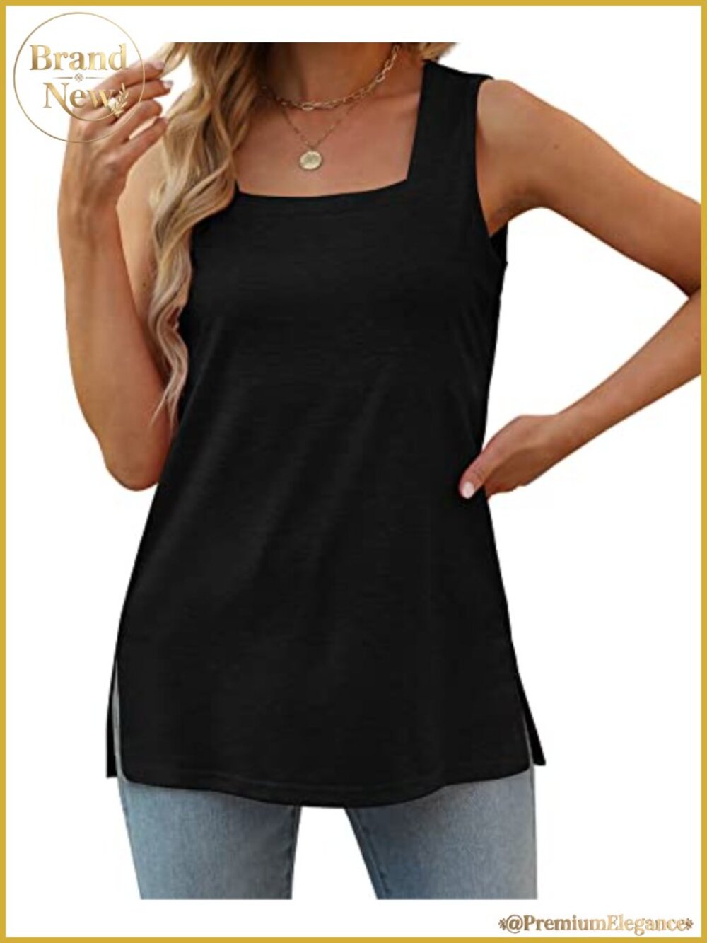 Women's Square Neck Tank Top Flowy Sleeveless Loose Fit Summer Casual Blouse